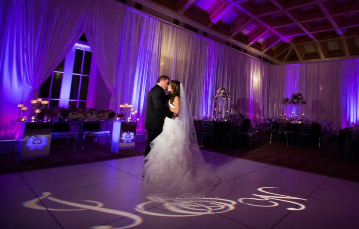 purple up lights with monogram