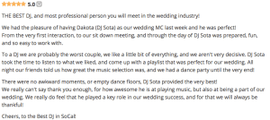 Wedding Wire Review of DJ Sota